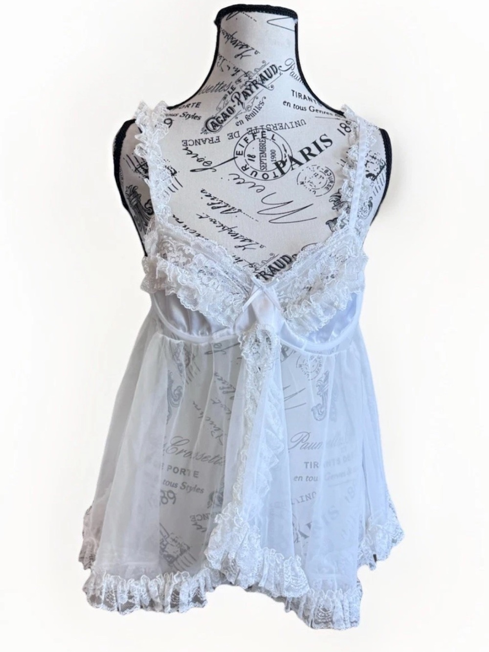 Y2K Secret Treasures White Lace Sheer Babydoll Nightgown Romantic Lingerie OS - Picture 2 of 6